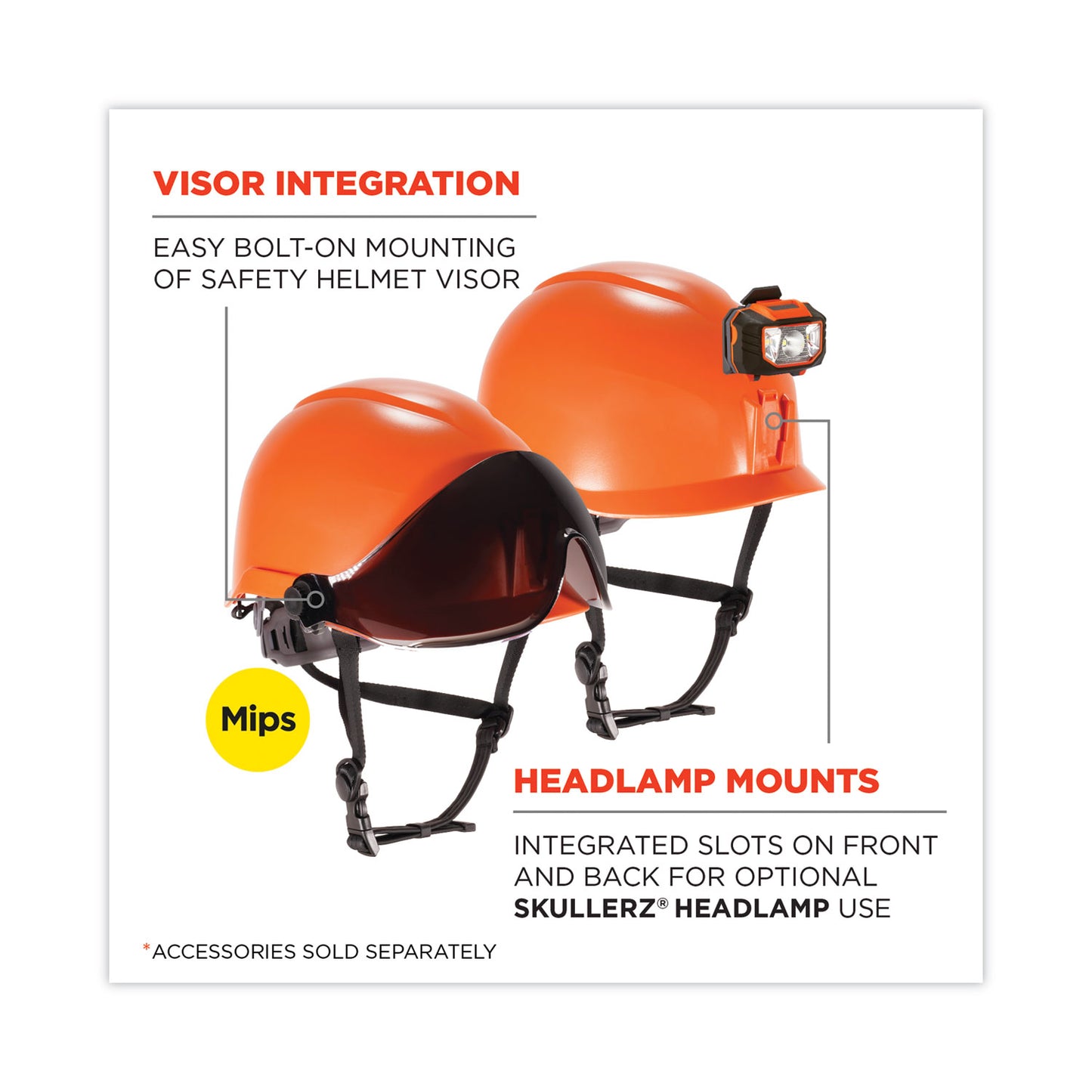 ergodyne Skullerz 8974-MIPS Class E Safety Helmet with MIPS Elevate Ratchet Suspension, Orange (60255)