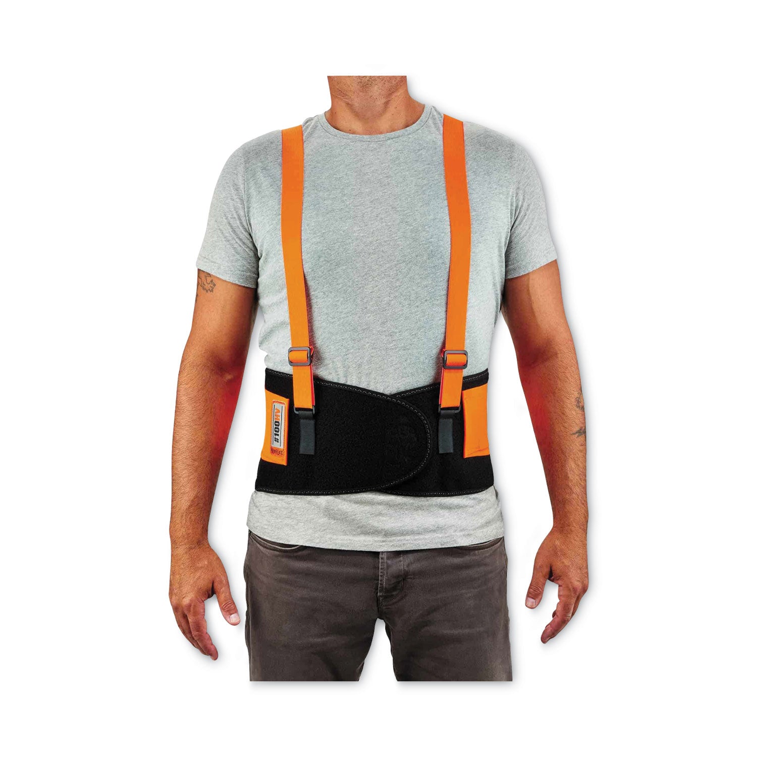 ergodyne ProFlex 100HV Economy Hi-Vis Spandex Back Support Brace, 3X-Large, 46" to 52" Waist, Black/Orange (11887)