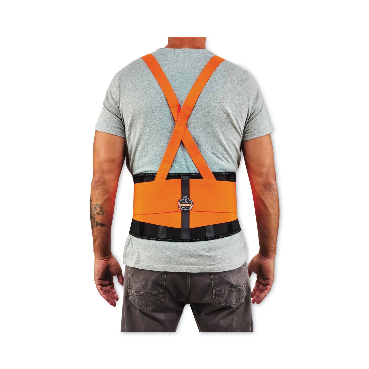 ergodyne ProFlex 100HV Economy Hi-Vis Spandex Back Support Brace, Medium, 30" to 34" Waist, Black/Orange (11883)