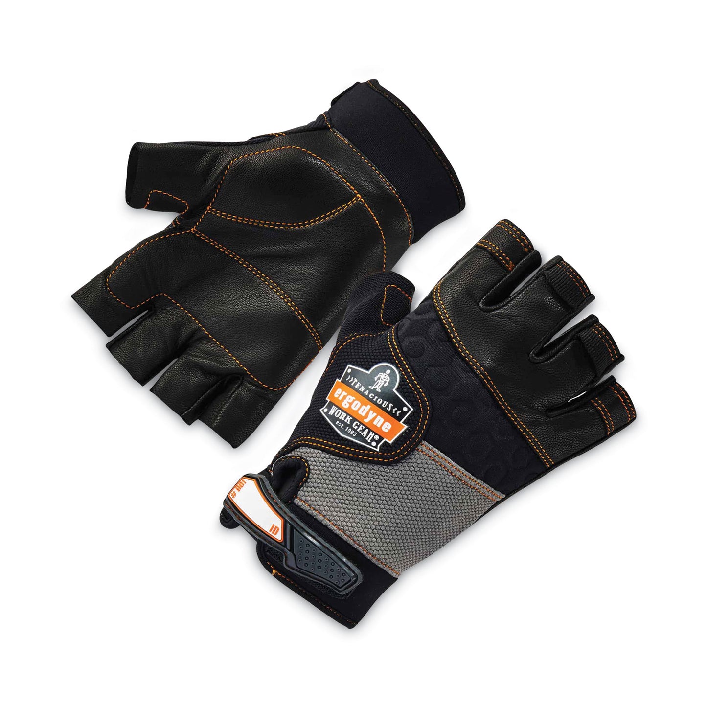 ergodyne ProFlex 901 Half-Finger Leather Impact Gloves, Black, Medium, Pair (17783)