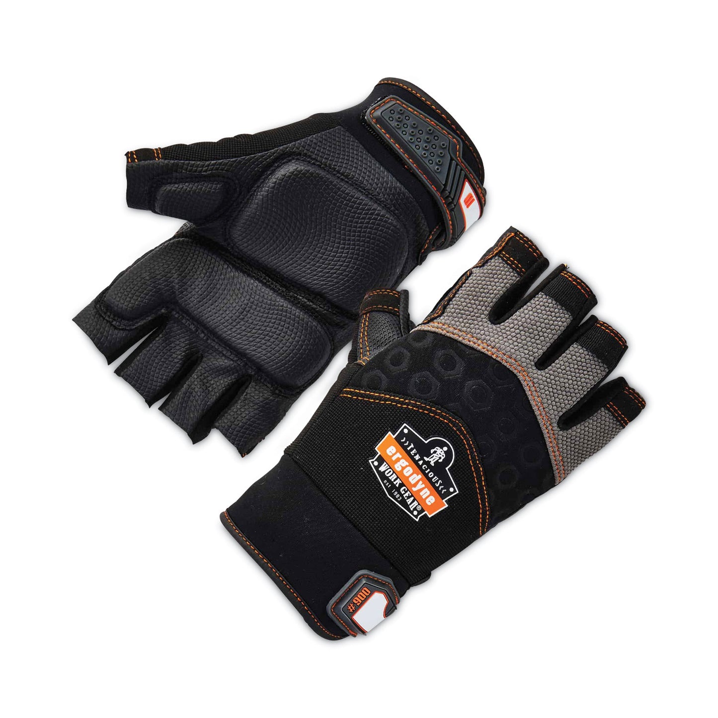 ergodyne ProFlex 900 Half-Finger Impact Gloves, Black, Medium, Pair (17693)