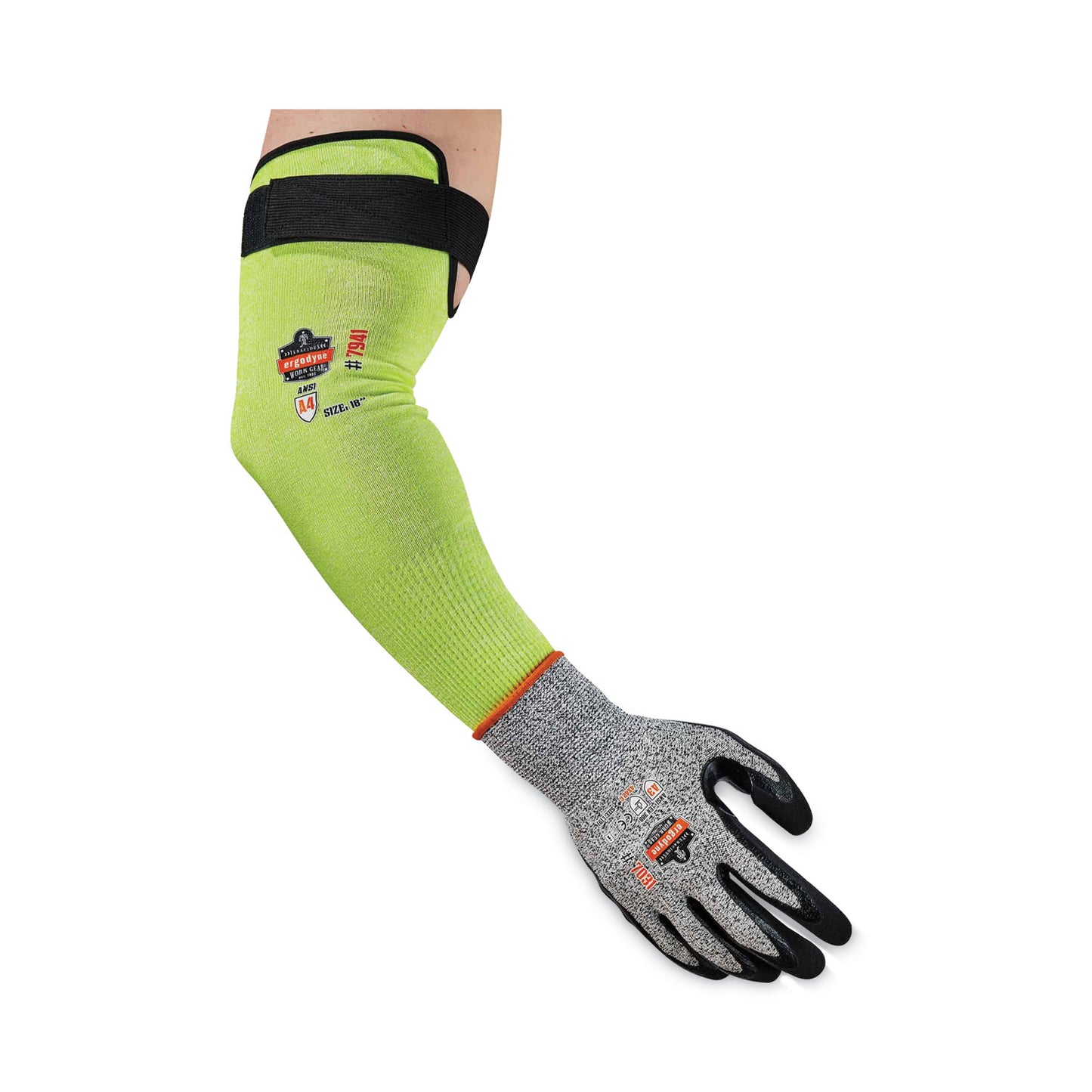 ergodyne ProFlex 7941-PR CR Protective Arm Sleeve, 18", Lime, Pair (17943)