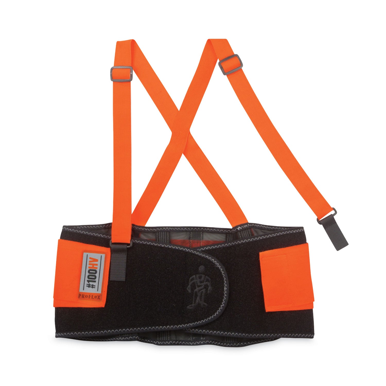 ergodyne ProFlex 100HV Economy Hi-Vis Spandex Back Support Brace, X-Small, 20" to 25" Waist, Black/Orange (11881)