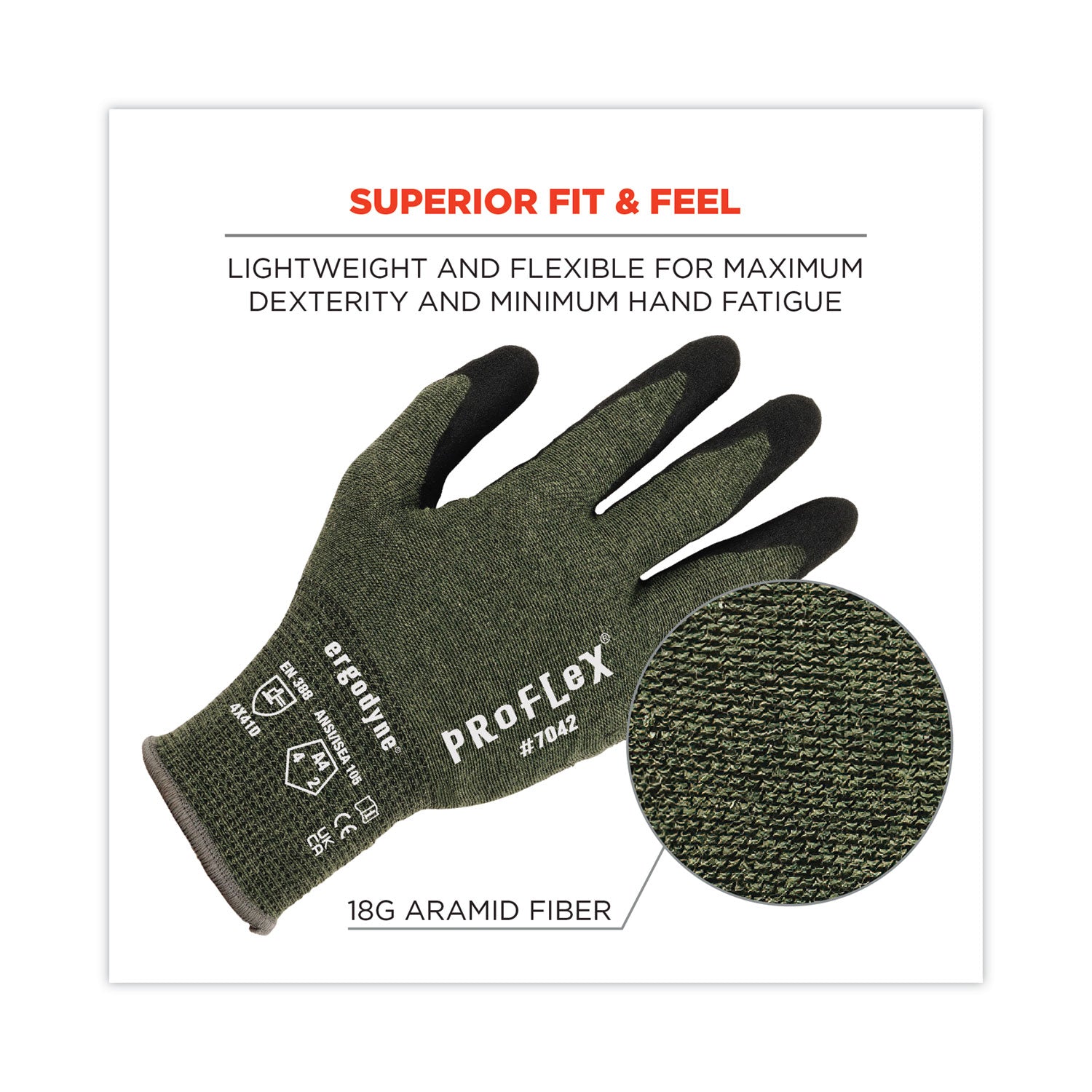 ergodyne ProFlex 7042 ANSI A4 Nitrile-Coated CR Gloves, Green, Small, 12 Pairs/Pack (10332)