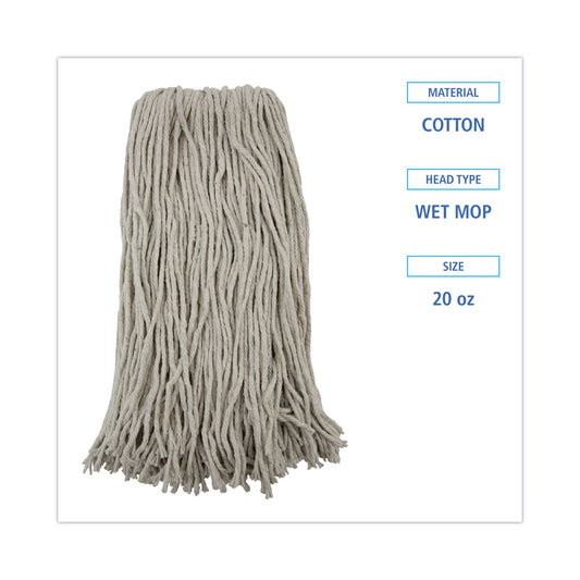 Boardwalk Premium Cut-End Wet Mop Heads, Cotton, 20oz, White, 12/Carton (220CCT)