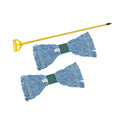 Boardwalk Looped End Mop Kit, Medium Blue Cotton/Rayon/Synthetic Head, 60" Yellow Metal/Polypropylene Handle (400MBC)