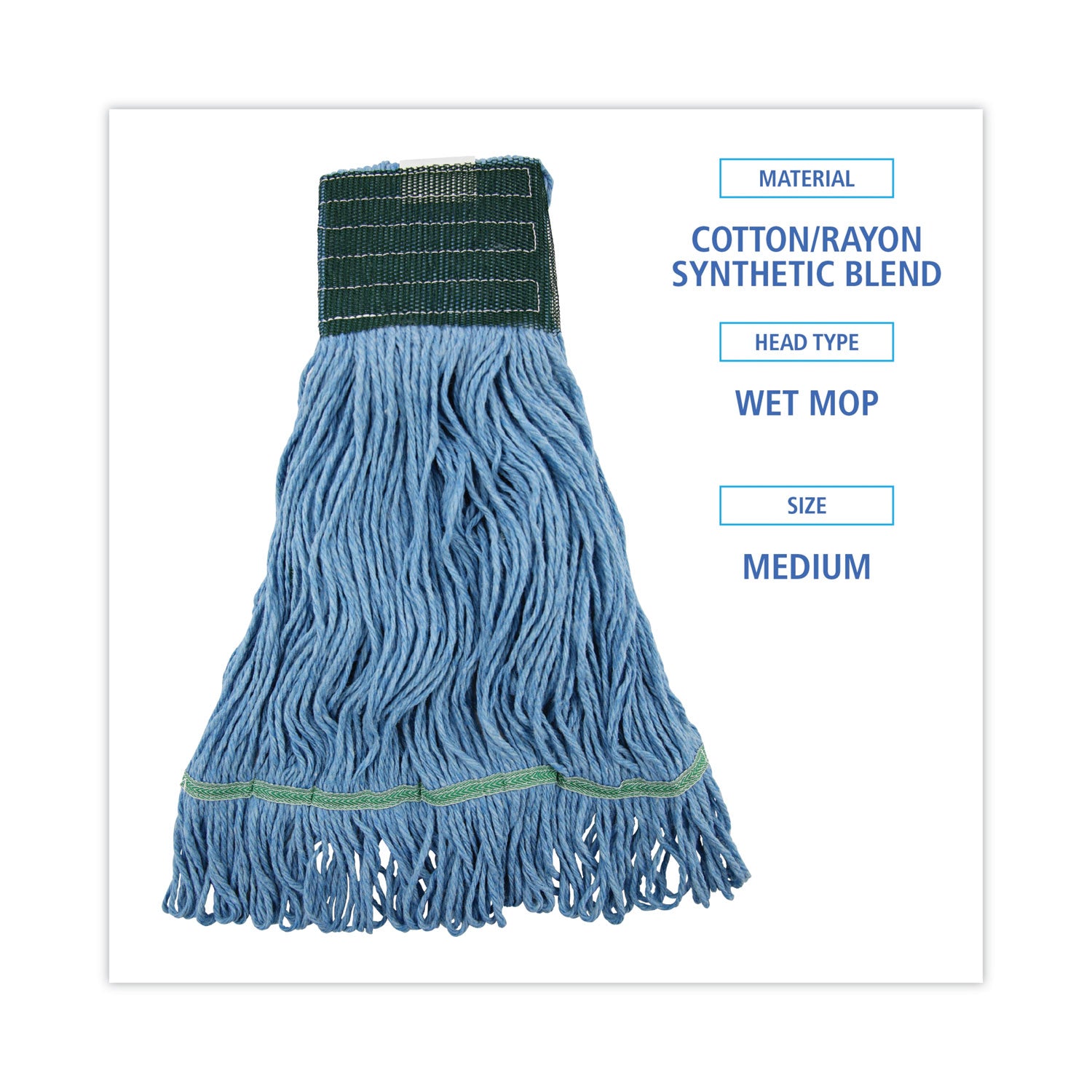 Boardwalk Looped End Mop Kit, Medium Blue Cotton/Rayon/Synthetic Head, 60" Yellow Metal/Polypropylene Handle (400MBC)