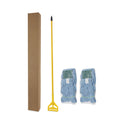 Boardwalk Looped End Mop Kit, Medium Blue Cotton/Rayon/Synthetic Head, 60" Yellow Metal/Polypropylene Handle (400MBC)