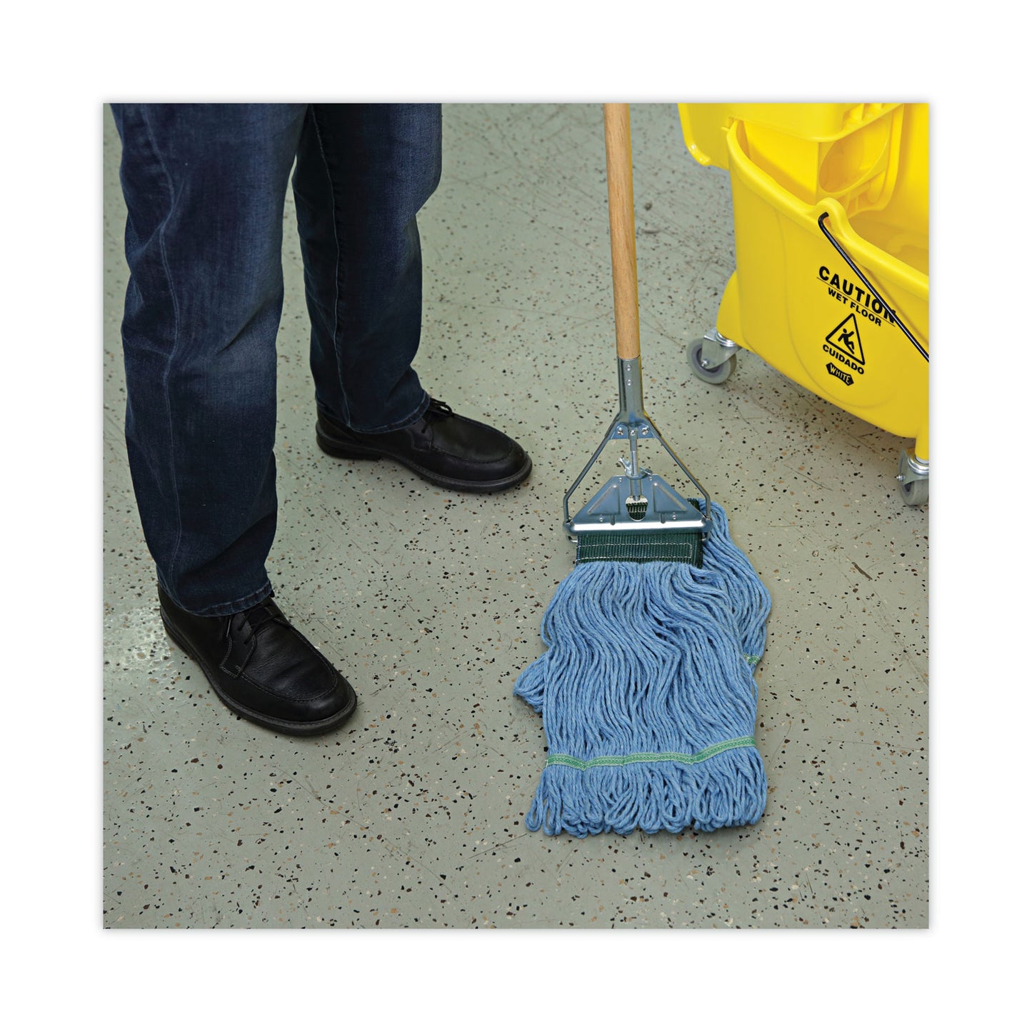 Boardwalk Looped End Mop Kit, Medium Blue Cotton/Rayon/Synthetic Head, 60" Yellow Metal/Polypropylene Handle (400MBC)