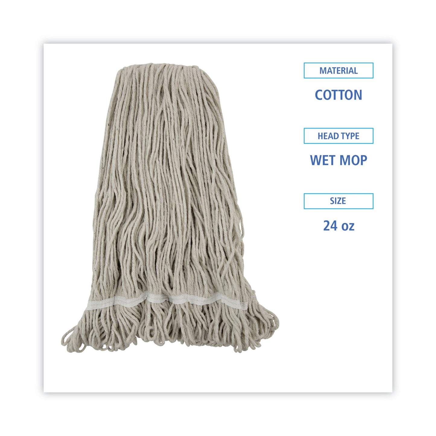 Boardwalk Pro Loop Web/Tailband Wet Mop Head, Cotton, 24oz, White (424CEA)