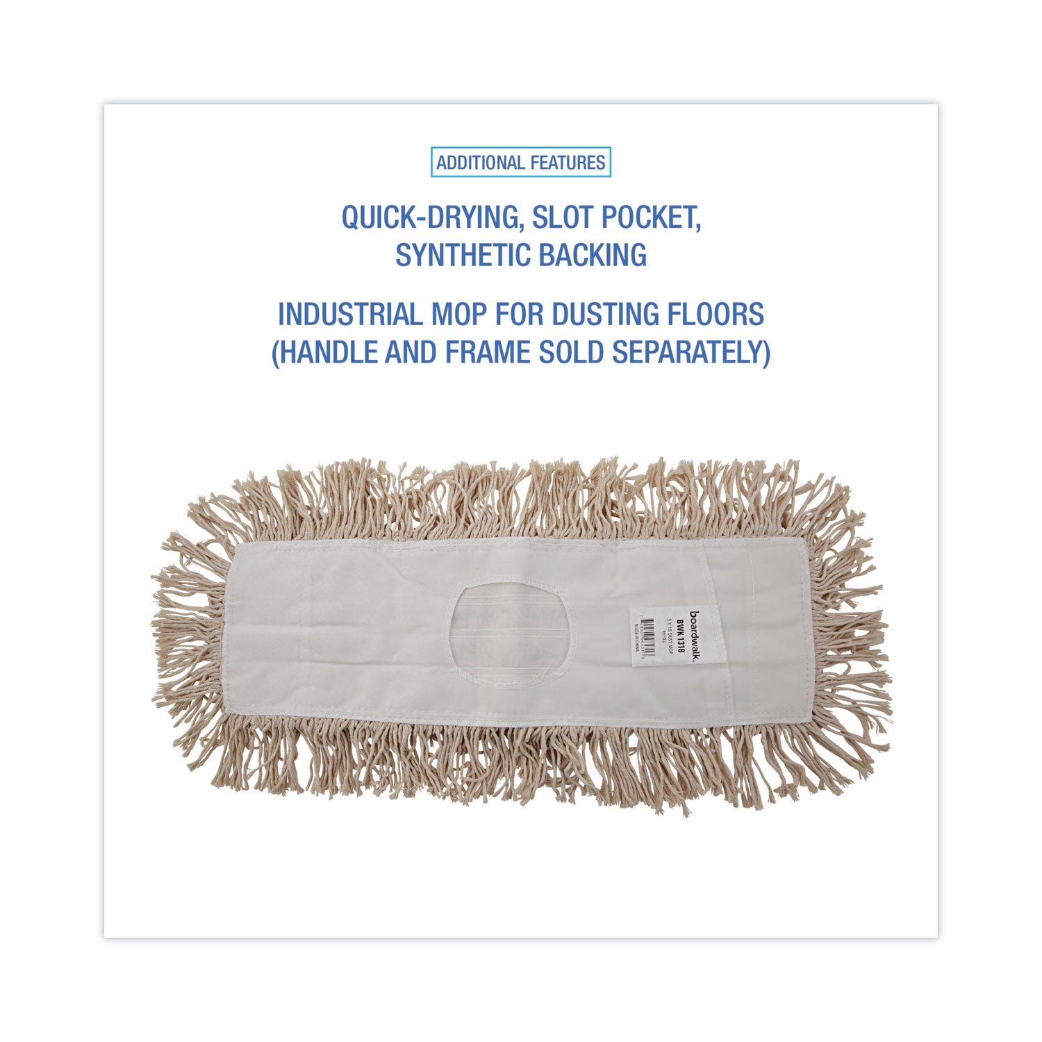 Boardwalk Industrial Dust Mop Head, Hygrade Cotton, 18w x 5d, White (1318)