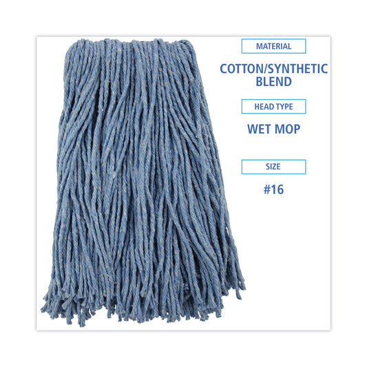 Boardwalk Mop Head, Standard Head, Cotton/Synthetic Fiber, Cut-End, #16., Blue (2016B)