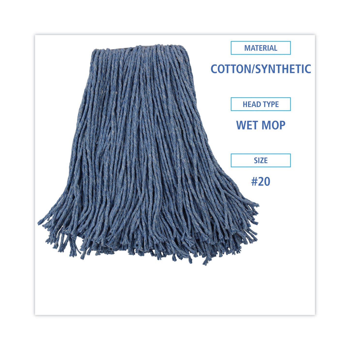 Boardwalk Mop Head, Standard Head, Cotton/Synthetic Fiber, Cut-End, #20, Blue, 12/Carton (2020B)