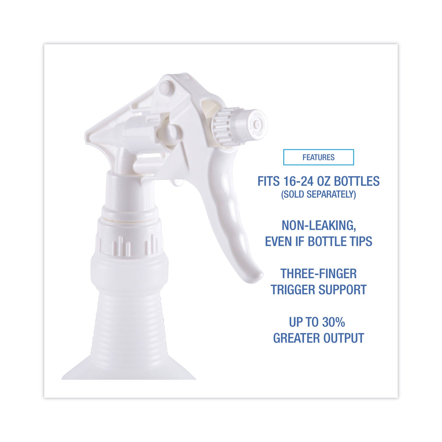 Boardwalk Trigger Sprayer 250, 8" Tube, Fits 16-24 oz Bottles, White, 24/Carton (58108)