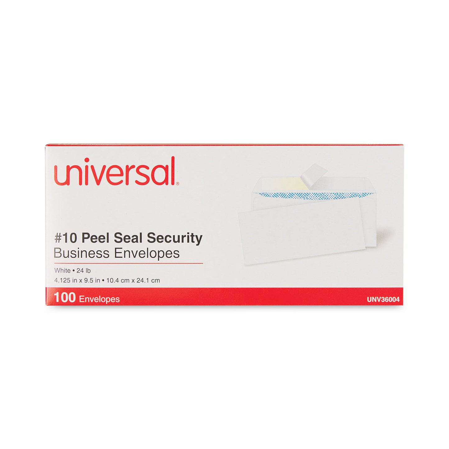 Universal Peel Seal Strip Security Tint Business Envelope, #10, Square Flap, Self-Adhesive Closure, 4.13 x 9.5, White, 100/Box (36004)