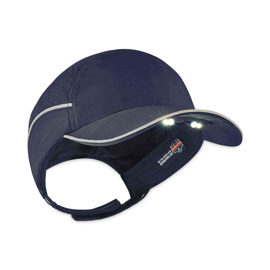 ergodyne Skullerz 8965 Lightweight Bump Cap Hat with LED Lighting, Long Brim, Navy (23339)