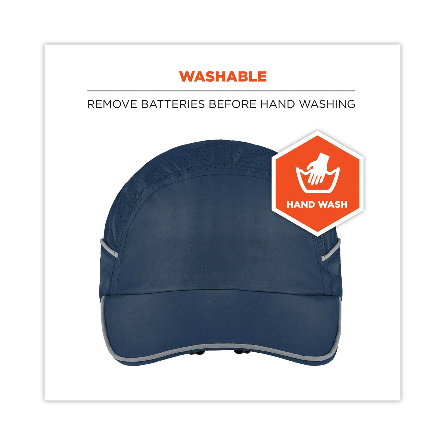 ergodyne Skullerz 8965 Lightweight Bump Cap Hat with LED Lighting, Long Brim, Navy (23339)