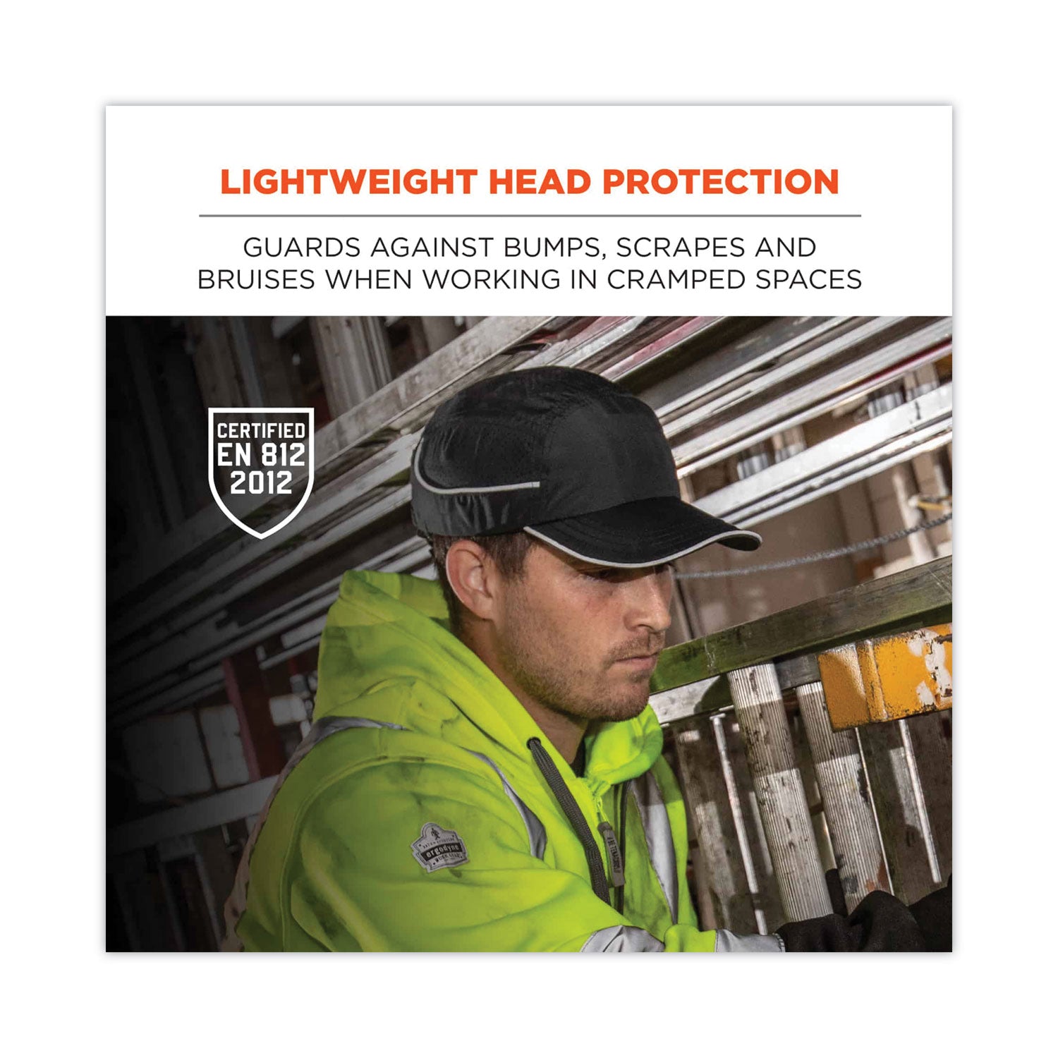 ergodyne Skullerz 8965 Lightweight Bump Cap Hat with LED Lighting, Long Brim, Navy (23339)