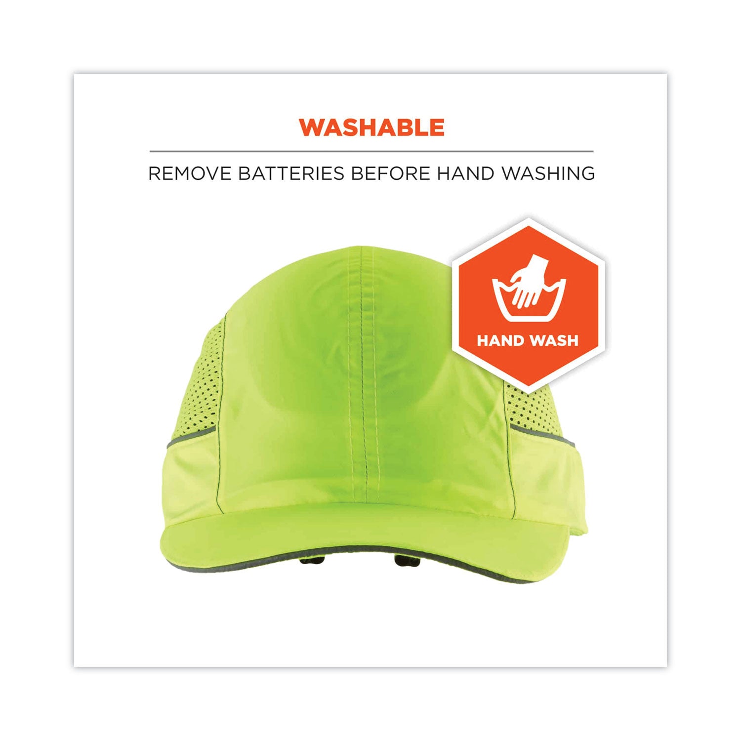 ergodyne Skullerz 8960 Bump Cap with LED Lighting, Short Brim, Lime Green (23377)