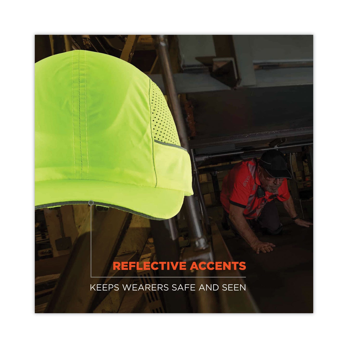 ergodyne Skullerz 8960 Bump Cap with LED Lighting, Short Brim, Lime Green (23377)