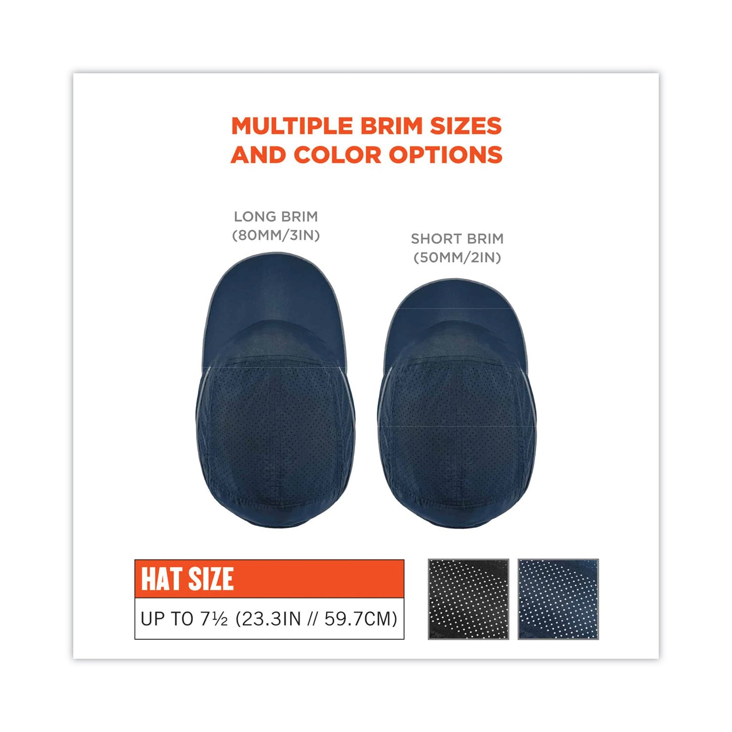 ergodyne Skullerz 8965 Lightweight Bump Cap Hat with LED Lighting, Long Brim, Navy (23339)