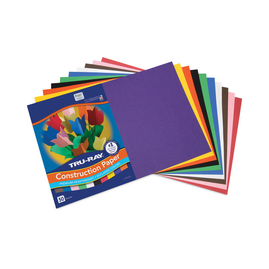 Pacon Tru-Ray Construction Paper, 76 lb Text Weight, 12 x 18, Assorted Standard Colors, 50/Pack (103063)