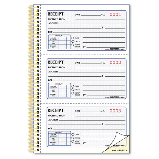 Rediform Gold Standard Money Receipt Book, Two-Part Carbonless, 5 x 2.75, 3 Forms/Sheet, 225 Forms Total (8L829)