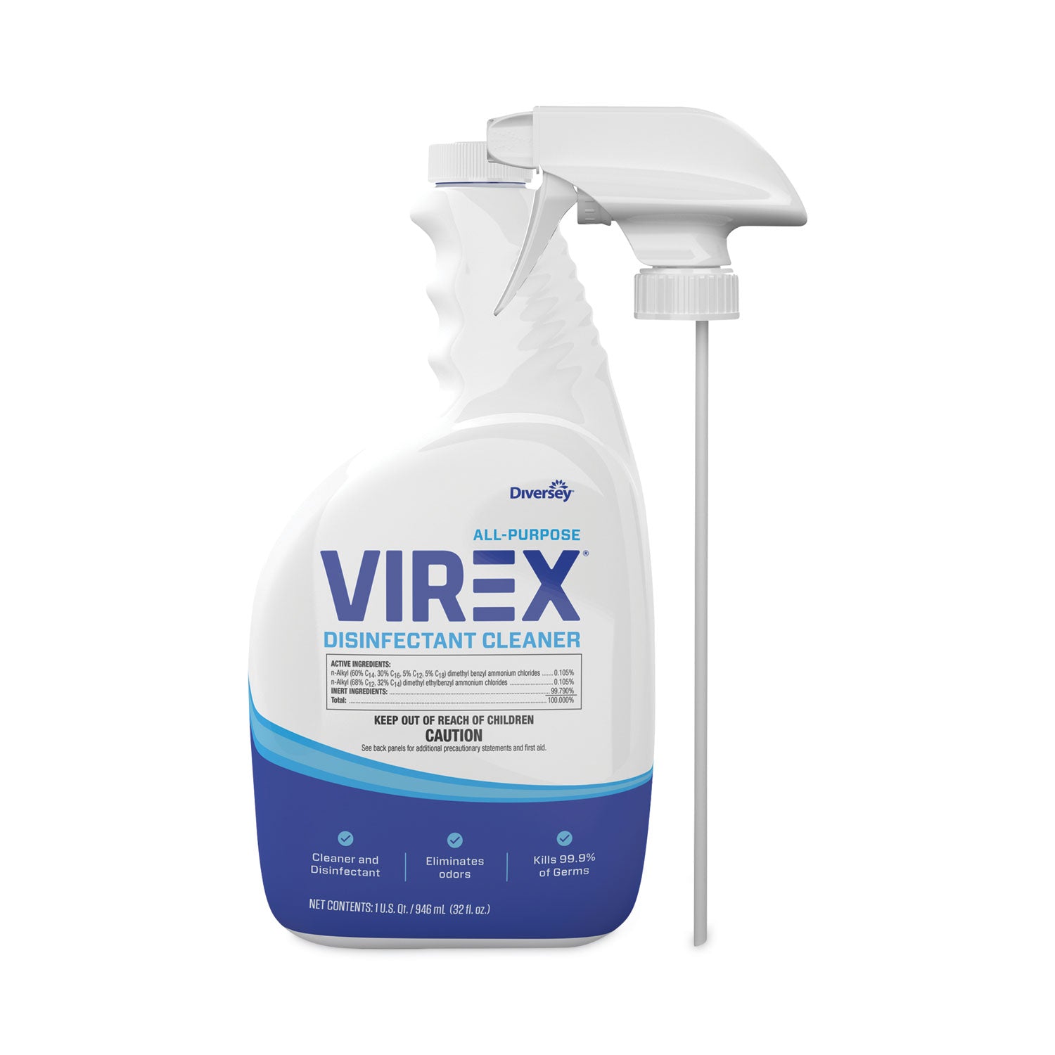 Diversey Virex All-Purpose Disinfectant Cleaner, Lemon Scent, 32 oz Spray Bottle, 4/Carton (CBD540540)