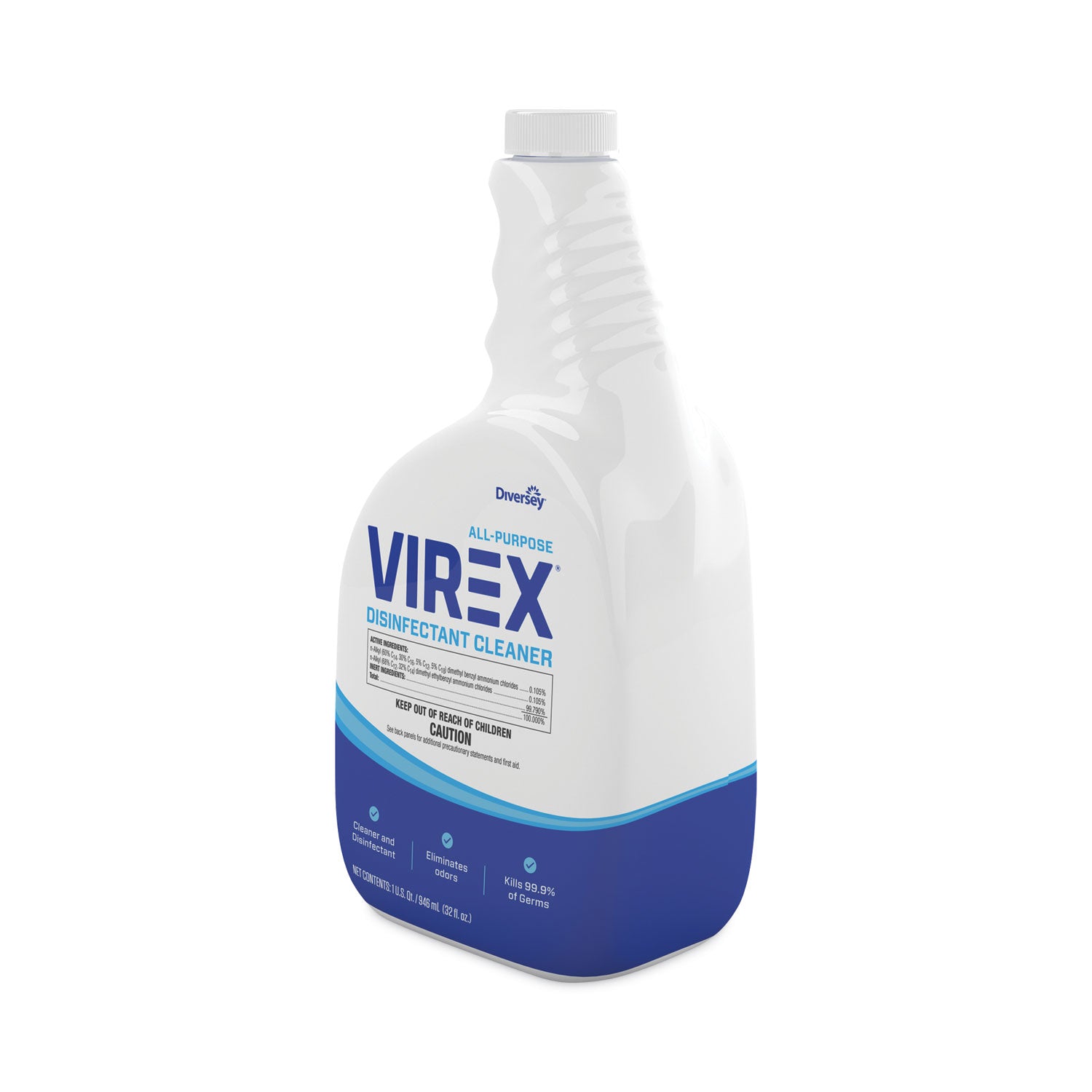 Diversey Virex All-Purpose Disinfectant Cleaner, Lemon Scent, 32 oz Spray Bottle, 4/Carton (CBD540540)