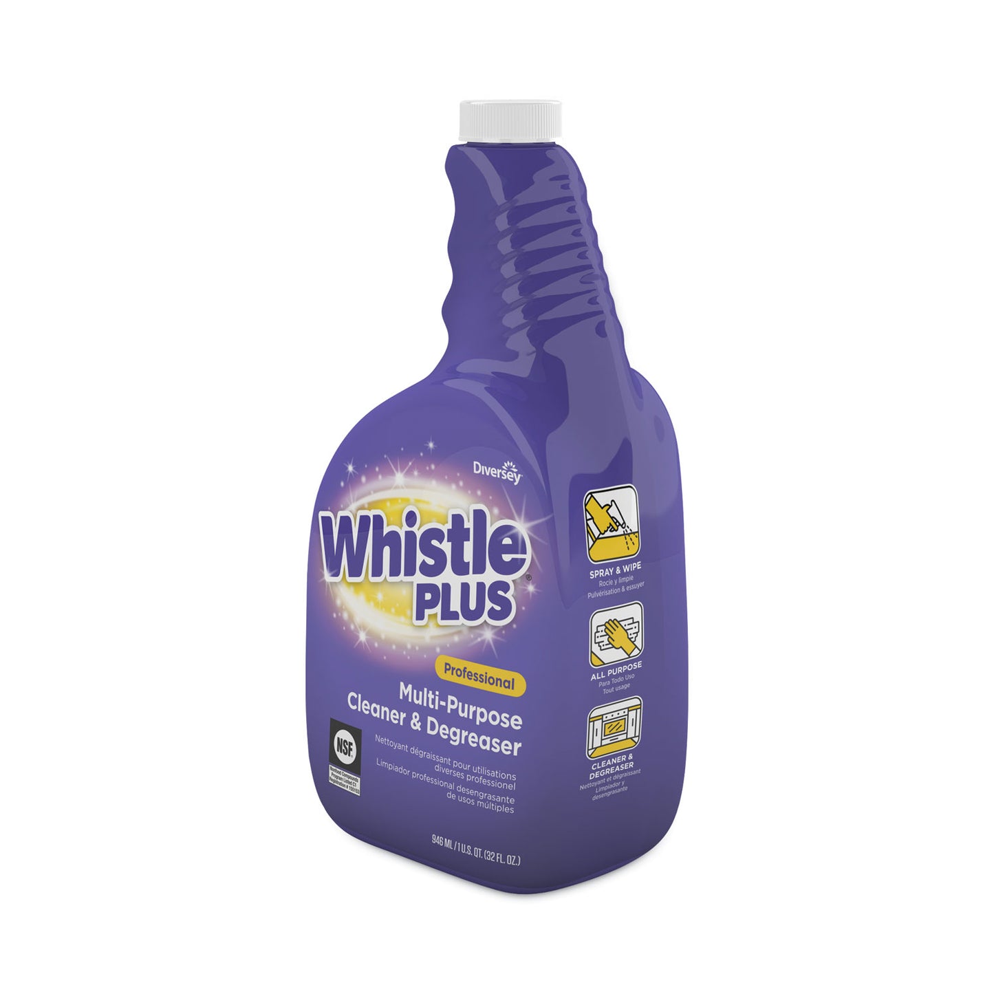 Diversey Whistle Plus Professional Multi-Purpose Cleaner/Degreaser, Citrus, 32 oz Spray Bottle, 4/Carton (CBD540571)