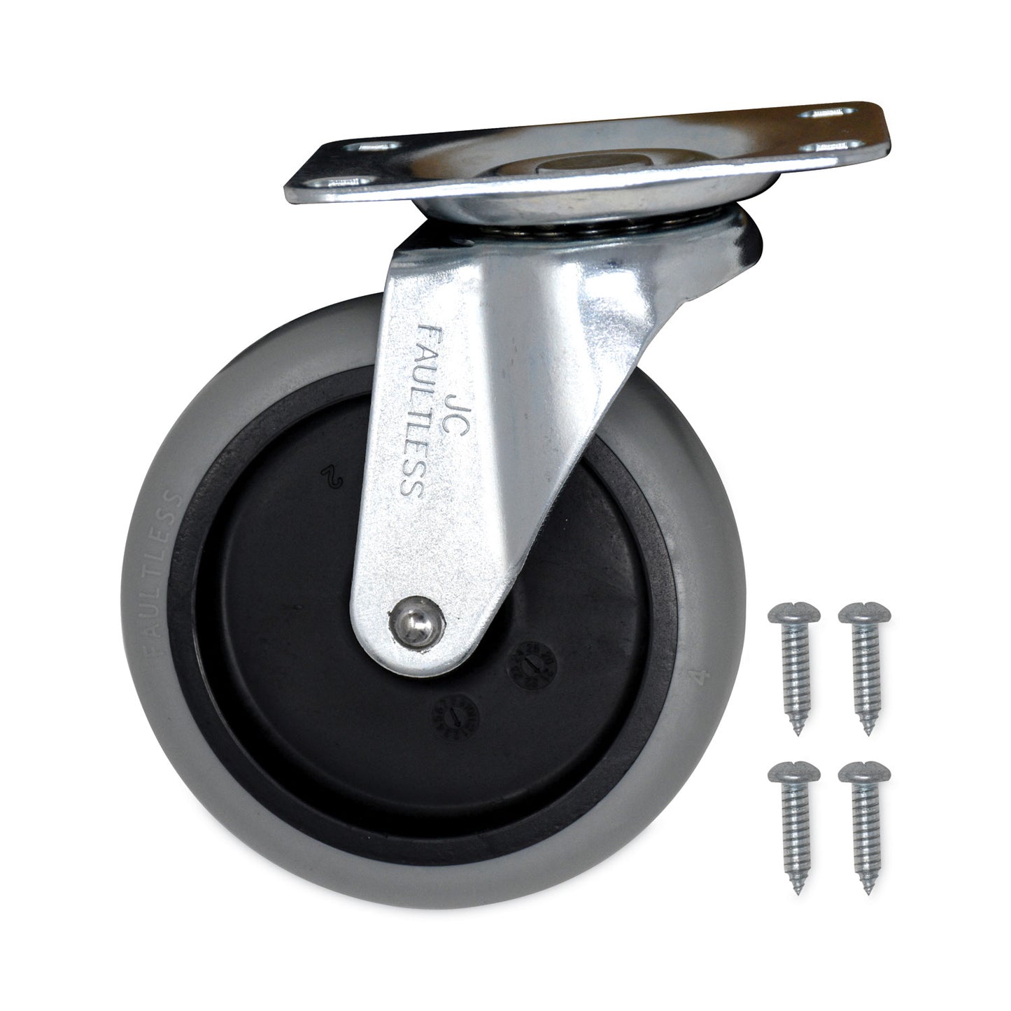 Rubbermaid Commercial Non-Marking Plate Casters, Swivel Mount Plate, 4" Wheel, Black/Gray/Silver (FG1011L20000)