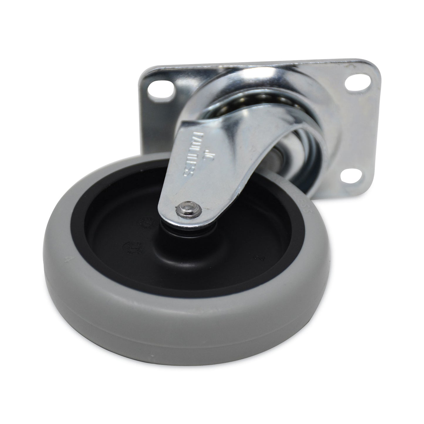 Rubbermaid Commercial Non-Marking Plate Casters, Swivel Mount Plate, 4" Wheel, Black/Gray/Silver (FG1011L20000)