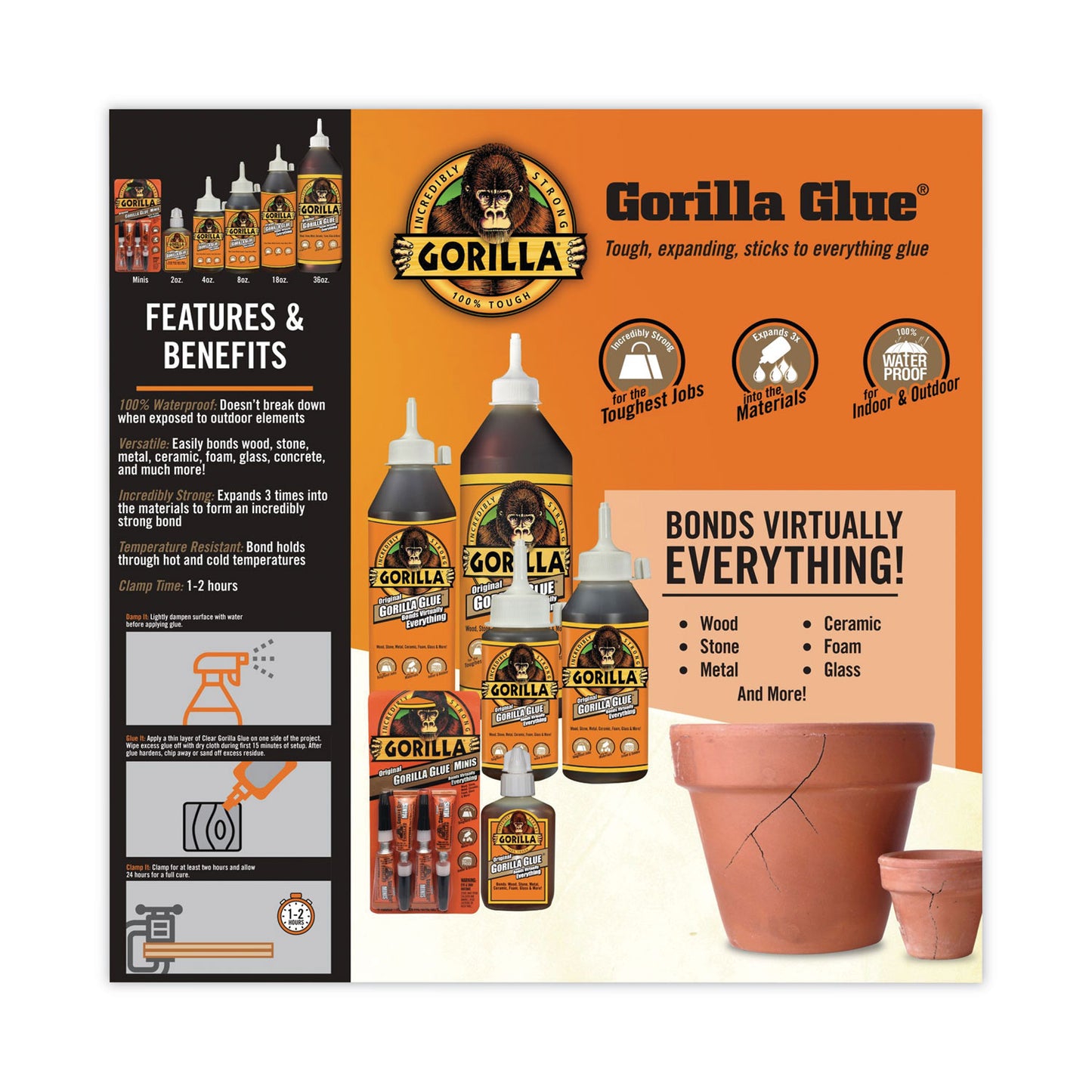 Gorilla Original Formula Glue, 2 oz, Dries Light Brown (5000206)