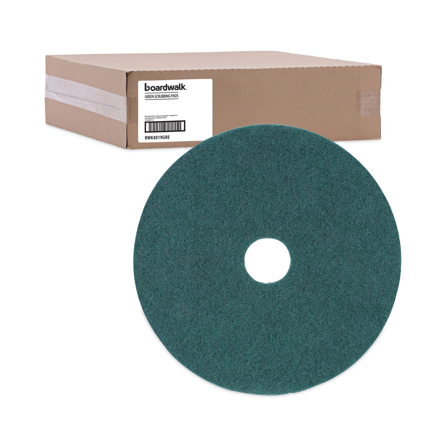 Boardwalk Heavy-Duty Scrubbing Floor Pads, 19" Diameter, Green, 5/Carton (4019GRE)