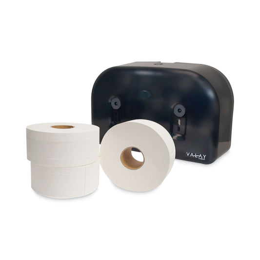 Morcon Paper Valay Plastic Mini Jumbo Bath Tissue Dispenser, Two Rolls, 9.75 x 15.87 x 5.25, Black (VT1003)