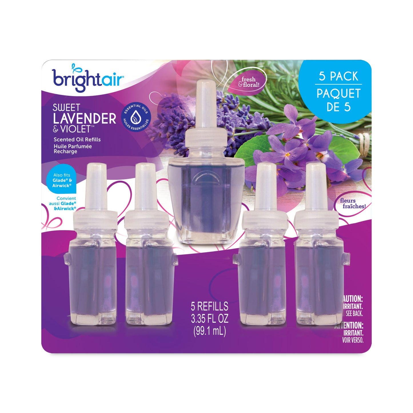 Bright Air Electric Scented Oil Air Freshener Refill, Sweet Lavender and Violet, 0.67 oz Bottle, 5/Pack (900670)