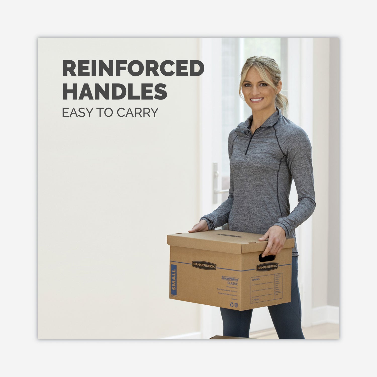 Bankers Box SmoothMove Classic Moving/Storage Boxes, Half Slotted Container (HSC), Small, 12" x 15" x 10", Brown/Blue, 10/Carton (7714203)