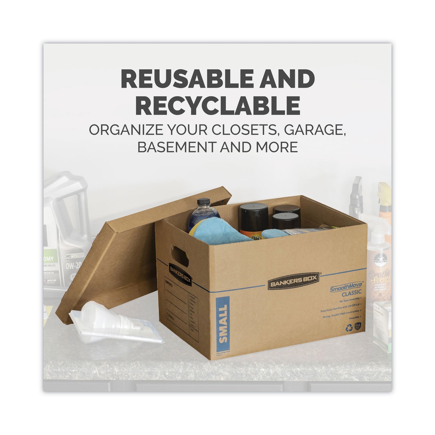 Bankers Box SmoothMove Classic Moving/Storage Boxes, Half Slotted Container (HSC), Small, 12" x 15" x 10", Brown/Blue, 10/Carton (7714203)