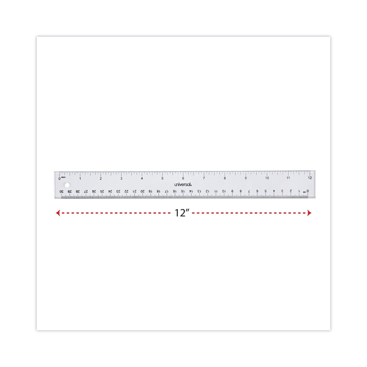 Universal Clear Plastic Ruler, Standard/Metric, 12" Long, Clear (59022)