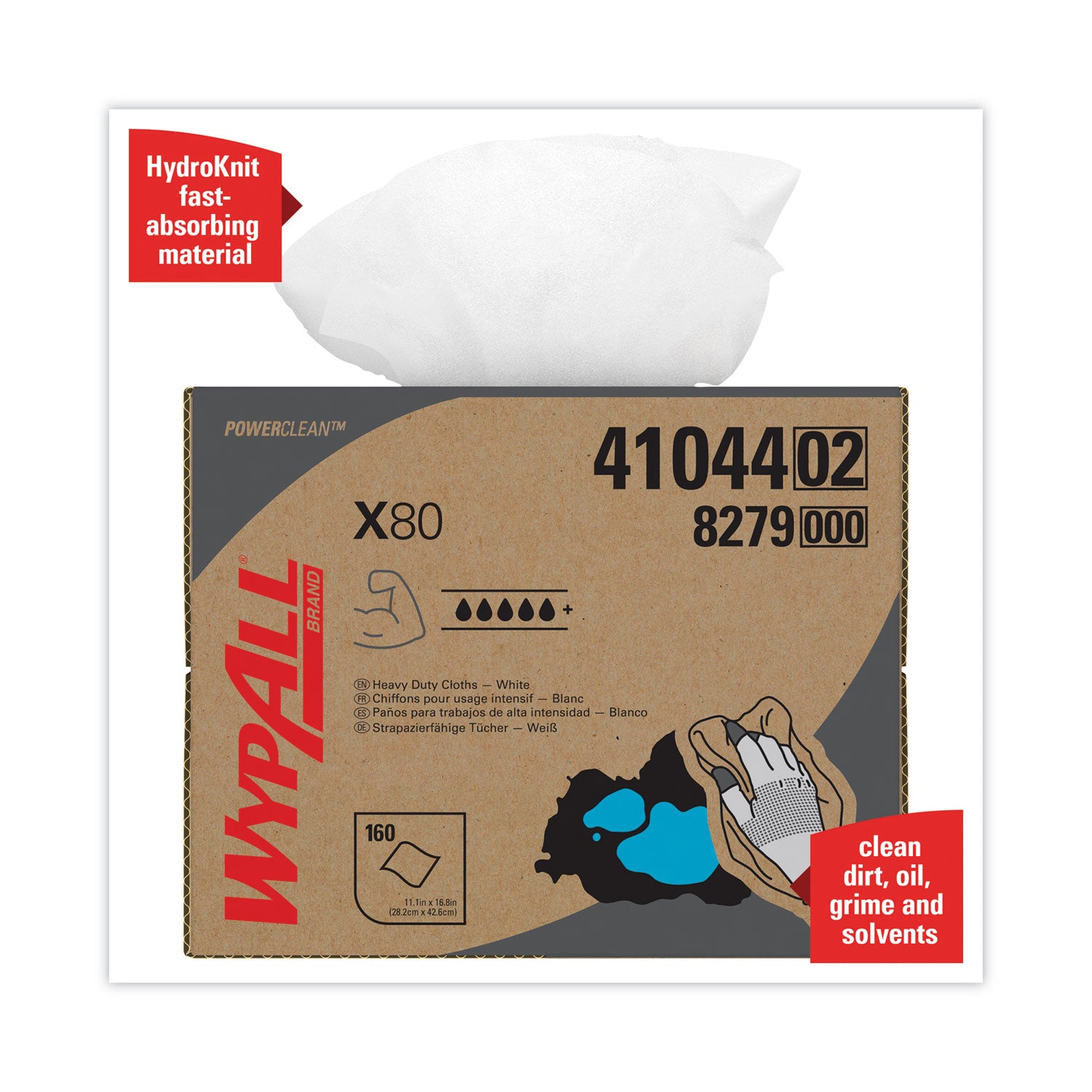 WypAll X80 Cloths, HYDROKNIT, BRAG Box, 11.1 x 16.8, White, 160/Carton (41044)