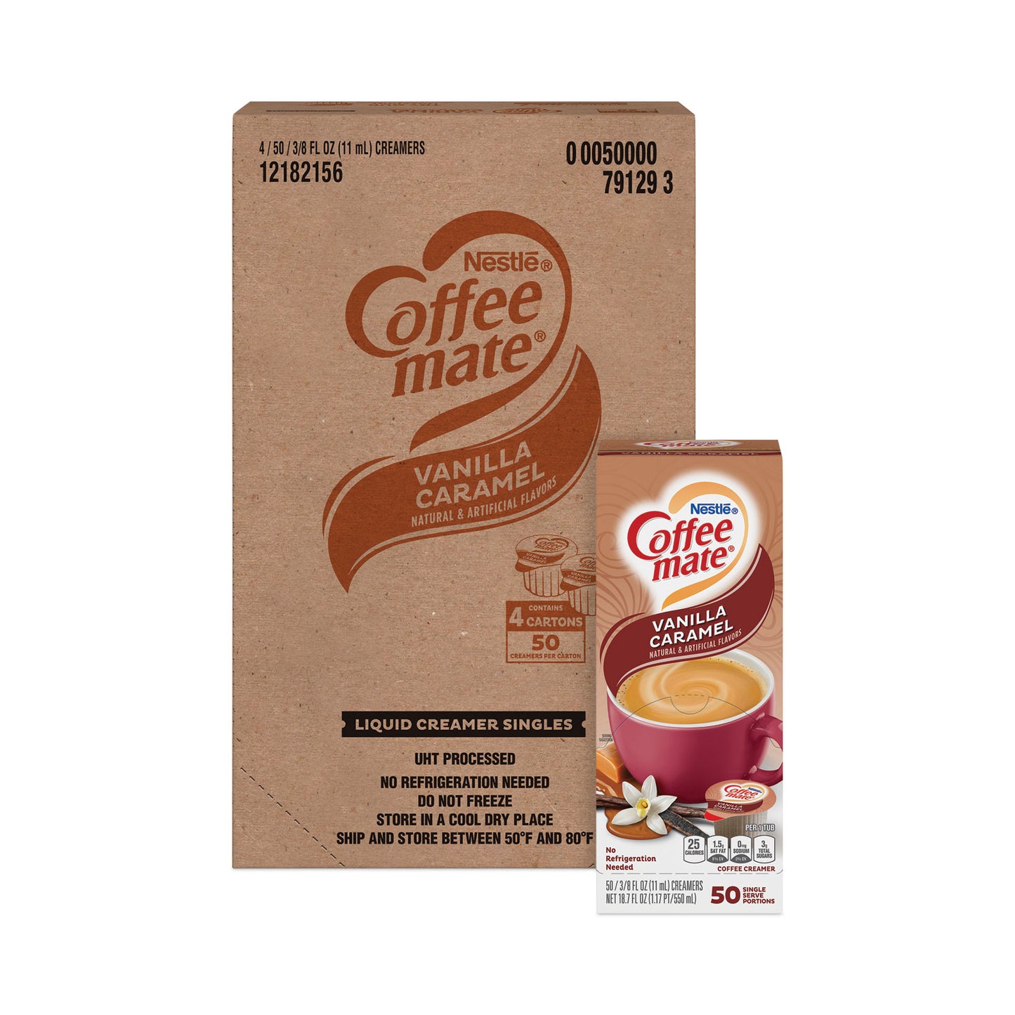 Coffee-mate Liquid Coffee Creamer, Vanilla Caramel, 0.38 oz Mini Cups, 50/Box, 4 Boxes/Carton, 200 Total/Carton (79129CT)