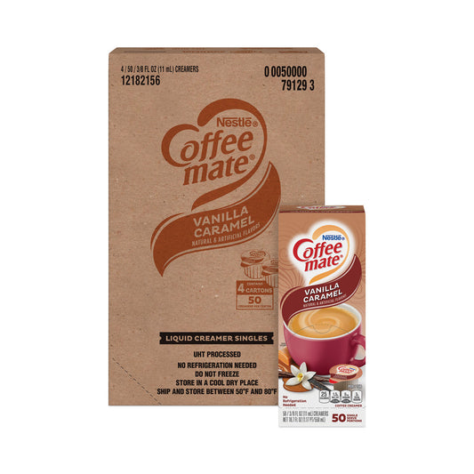 Coffee-mate Liquid Coffee Creamer, Vanilla Caramel, 0.38 oz Mini Cups, 50/Box, 4 Boxes/Carton, 200 Total/Carton (79129CT)