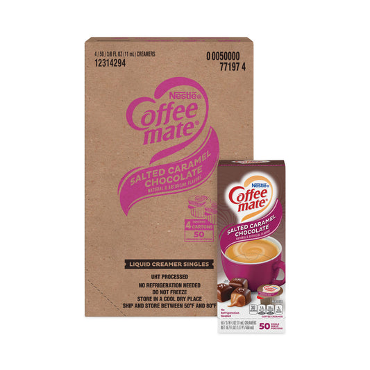 Coffee-mate Liquid Coffee Creamer, Salted Caramel Chocolate, 0.38 oz Mini Cups, 50/Box, 4 Boxes/Carton, 200 Total/Carton (77197CT)