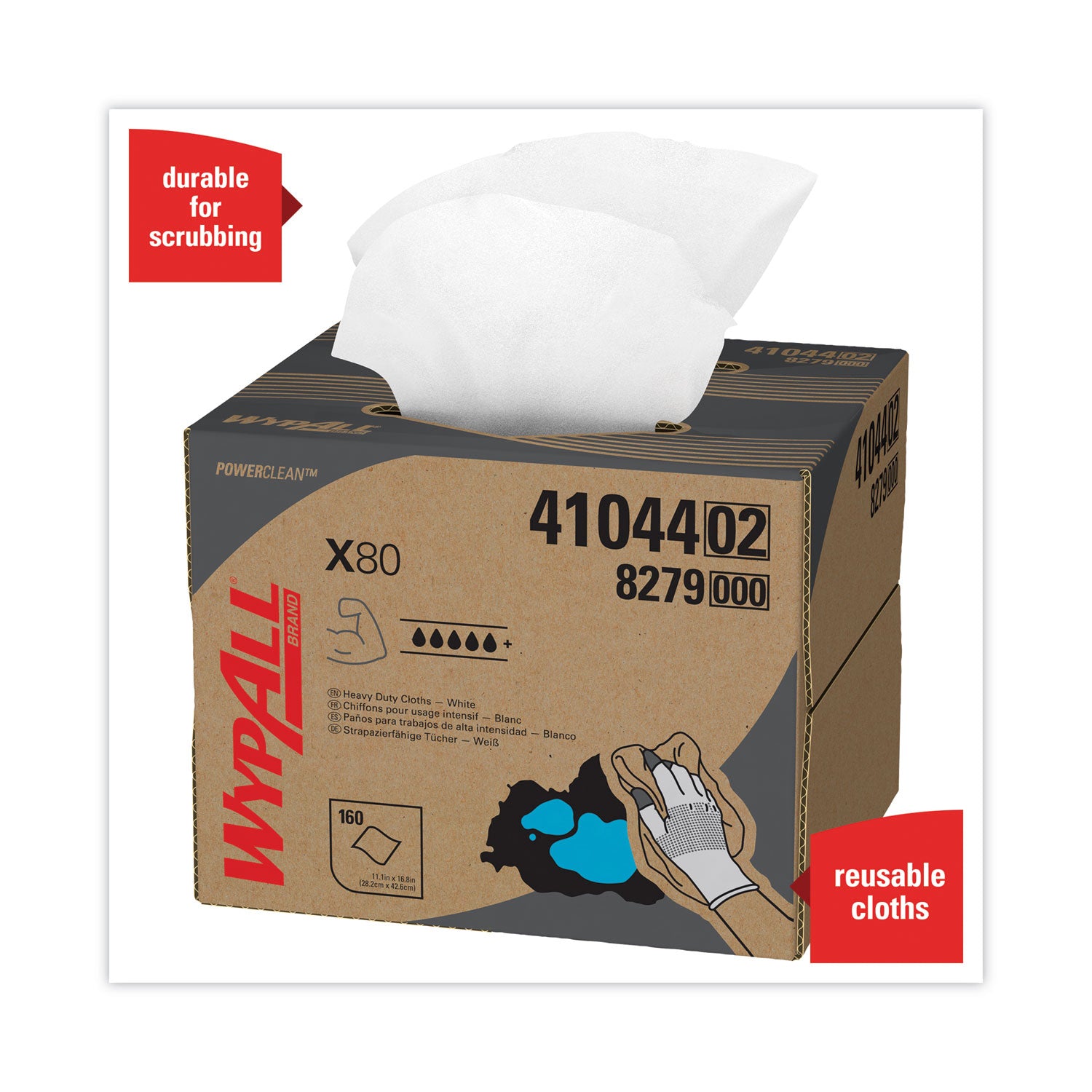 WypAll X80 Cloths, HYDROKNIT, BRAG Box, 11.1 x 16.8, White, 160/Carton (41044)