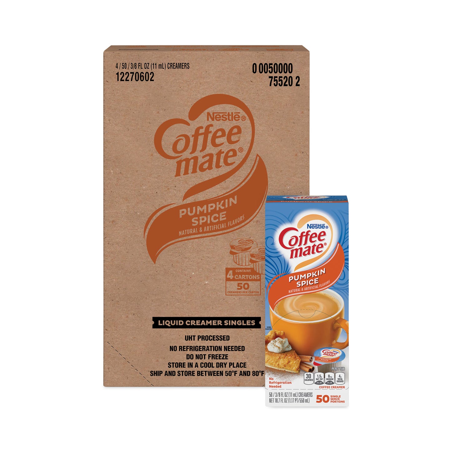 Coffee-mate Liquid Coffee Creamer, Pumpkin Spice, 0.38 oz Mini Cups, 50/Box, 4 Boxes/Carton, 200 Total/Carton (75520CT)