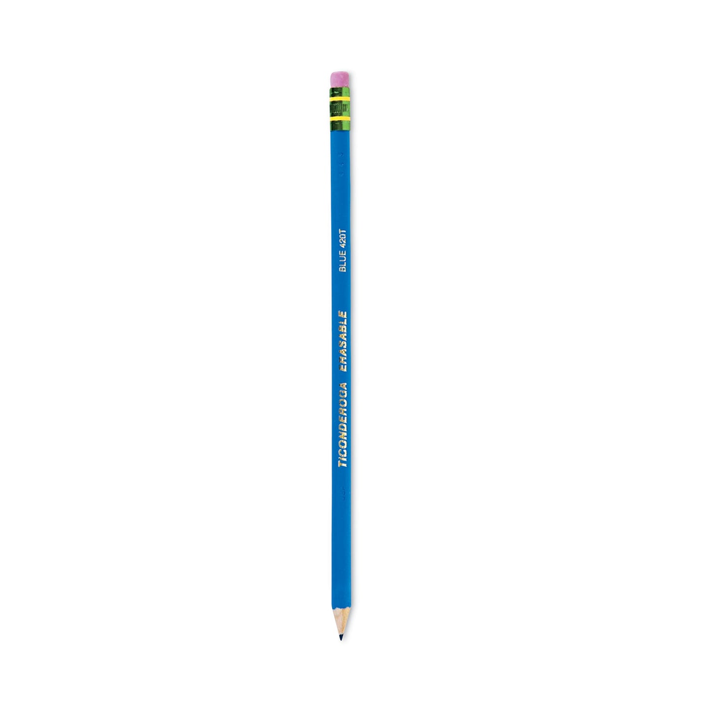 Ticonderoga Erasable Colored Pencils, 2.6 mm, 2B, Blue Lead, Blue Barrel, Dozen (14209)