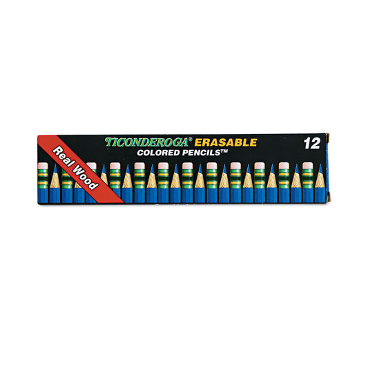 Ticonderoga Erasable Colored Pencils, 2.6 mm, 2B, Blue Lead, Blue Barrel, Dozen (14209)