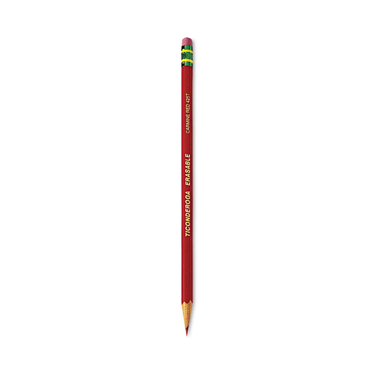 Ticonderoga Erasable Colored Pencils, 2.6 mm, 2B, Carmine Red Lead, Carmine Red Barrel, Dozen (14259)