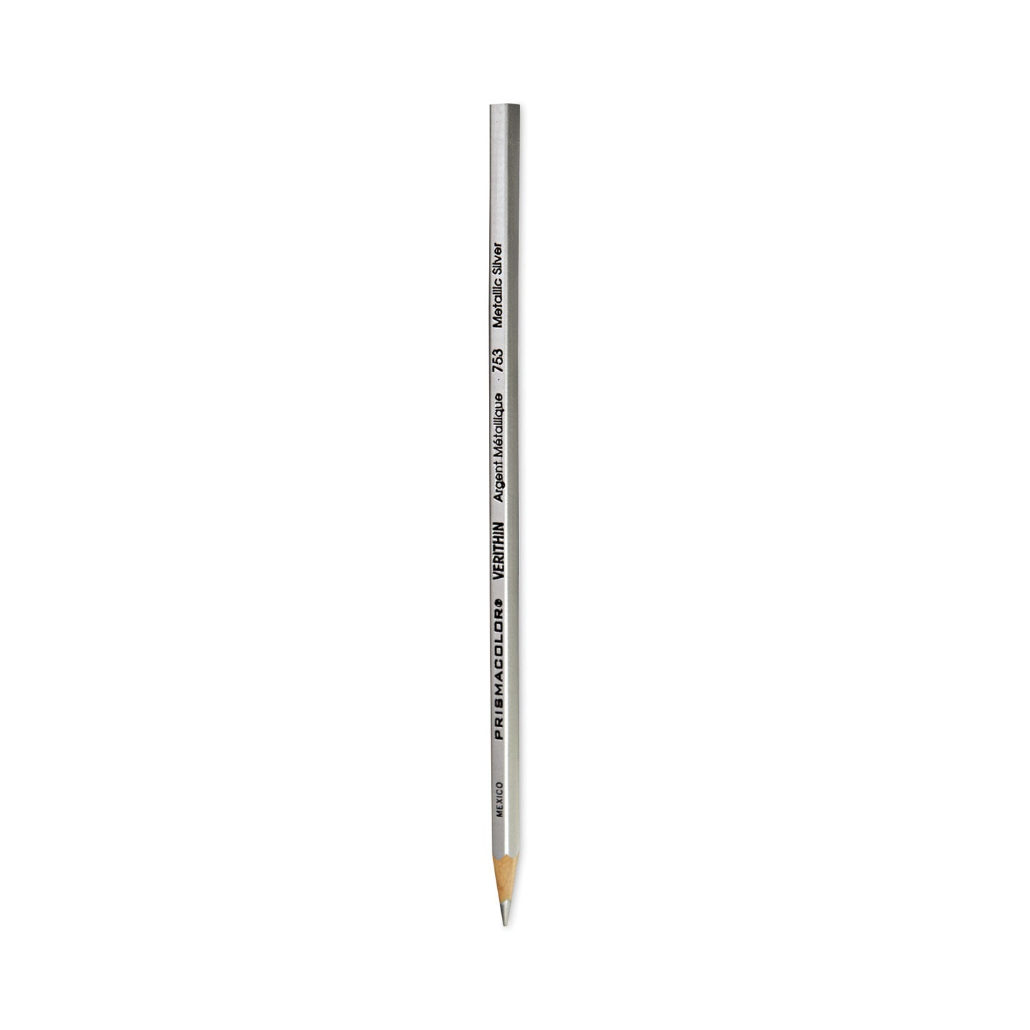 Prismacolor Verithin Smear-Proof Colored Pencils, 2 mm, Metallic Silver Lead, Metallic Silver Barrel, Dozen (02460)