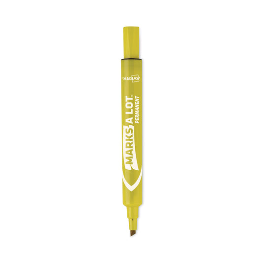 Avery MARKS A LOT Large Desk-Style Permanent Marker, Broad Chisel Tip, Yellow, Dozen (8882) (08882)